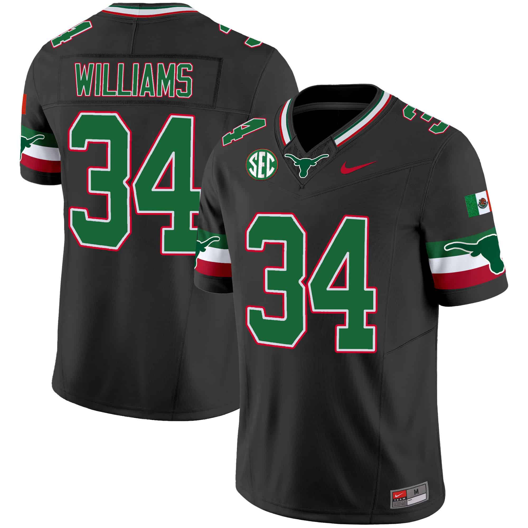 Men Texas Longhorns 34 Williams Black 2024 Nike Mexico SEC Patch Vapor NCAA Jersey